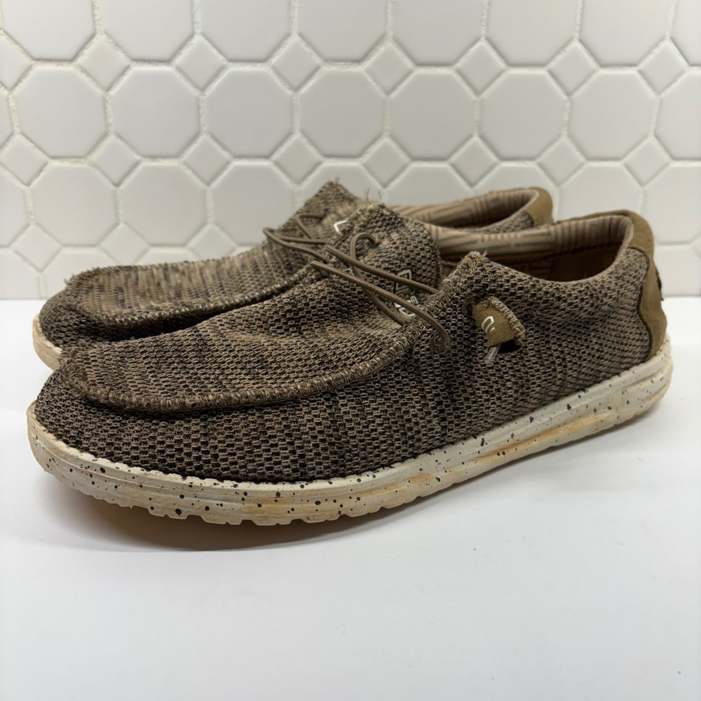 Hey Dude Wally Sox Men Size 13 Brown Knit Slip On Loafer Moccasin 110351500